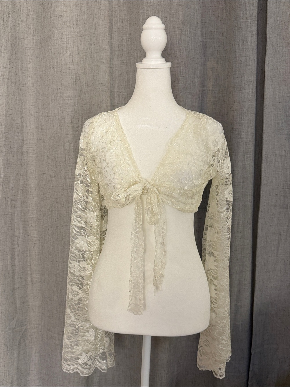Sheer Lace Tie-Front Shrug - Ivory